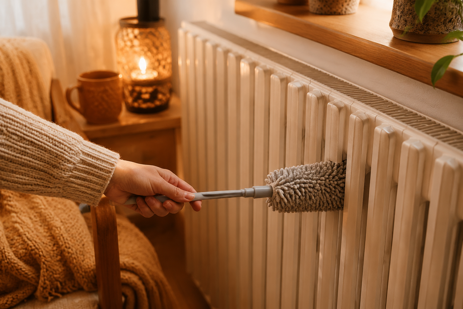Microfibre Radiator Duster in use